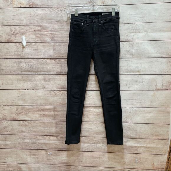 RAG & BONE HIGH RISE SKINNY JEANS IN SHINY BLACK - Picture 1 of 6